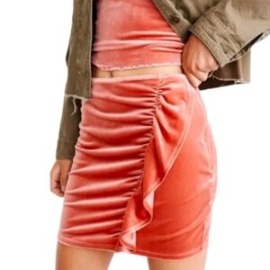 Abercrombie & Fitch Velvet Ruffle Skirt Coral Orange Peach, Size  L